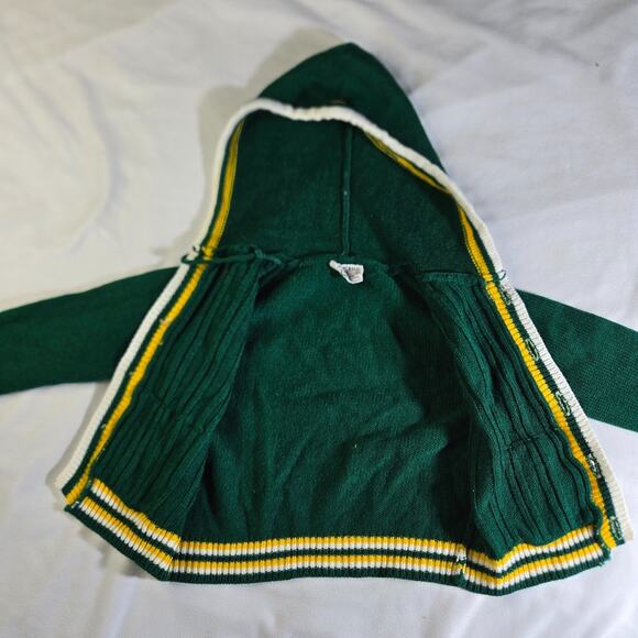 Vintage Woolworths 3T Boy's Cardigan Acrylic Green Hooded College Sweater Style - Picture 4 of 11